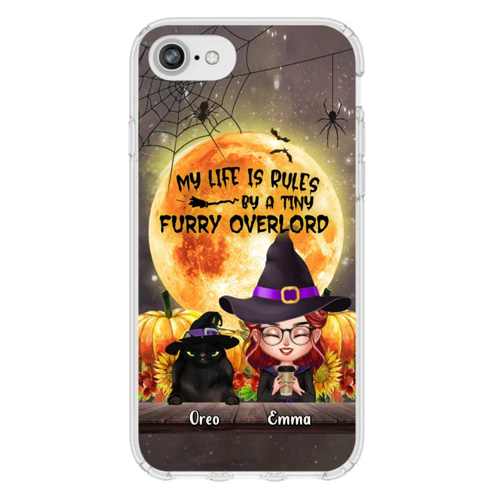 Custom Personalized Cat Witch Phone Case - Upto 5 Cats - Halloween Gift Idea For Cat Lovers - My Life Is Ruled By A Tiny Furry Overlord - Case For iPhone And Samsung