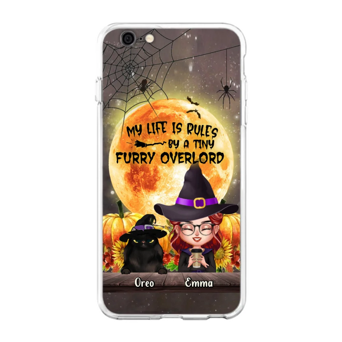 Custom Personalized Cat Witch Phone Case - Upto 5 Cats - Halloween Gift Idea For Cat Lovers - My Life Is Ruled By A Tiny Furry Overlord - Case For iPhone And Samsung