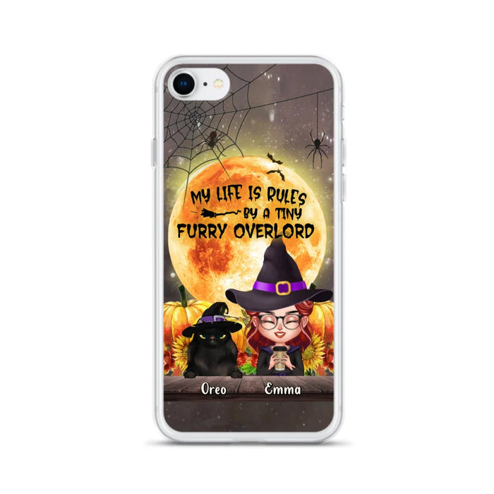 Custom Personalized Cat Witch Phone Case - Upto 5 Cats - Halloween Gift Idea For Cat Lovers - My Life Is Ruled By A Tiny Furry Overlord - Case For iPhone And Samsung