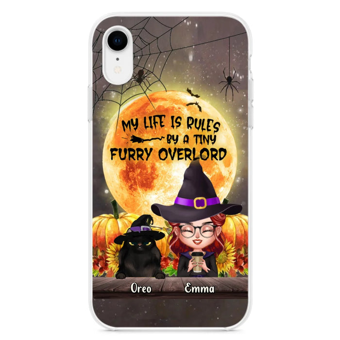 Custom Personalized Cat Witch Phone Case - Upto 5 Cats - Halloween Gift Idea For Cat Lovers - My Life Is Ruled By A Tiny Furry Overlord - Case For iPhone And Samsung