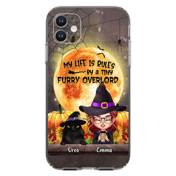 Custom Personalized Cat Witch Phone Case - Upto 5 Cats - Halloween Gift Idea For Cat Lovers - My Life Is Ruled By A Tiny Furry Overlord - Case For iPhone And Samsung