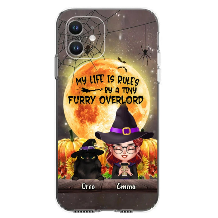 Custom Personalized Cat Witch Phone Case - Upto 5 Cats - Halloween Gift Idea For Cat Lovers - My Life Is Ruled By A Tiny Furry Overlord - Case For iPhone And Samsung