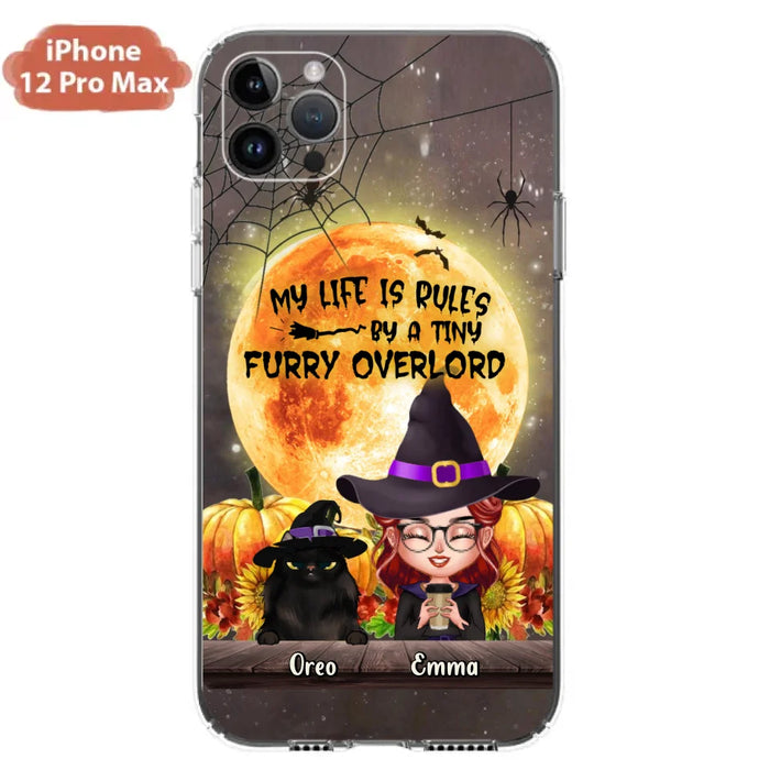 Custom Personalized Cat Witch Phone Case - Upto 5 Cats - Halloween Gift Idea For Cat Lovers - My Life Is Ruled By A Tiny Furry Overlord - Case For iPhone And Samsung