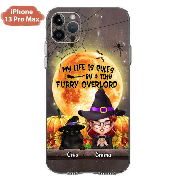 Custom Personalized Cat Witch Phone Case - Upto 5 Cats - Halloween Gift Idea For Cat Lovers - My Life Is Ruled By A Tiny Furry Overlord - Case For iPhone And Samsung