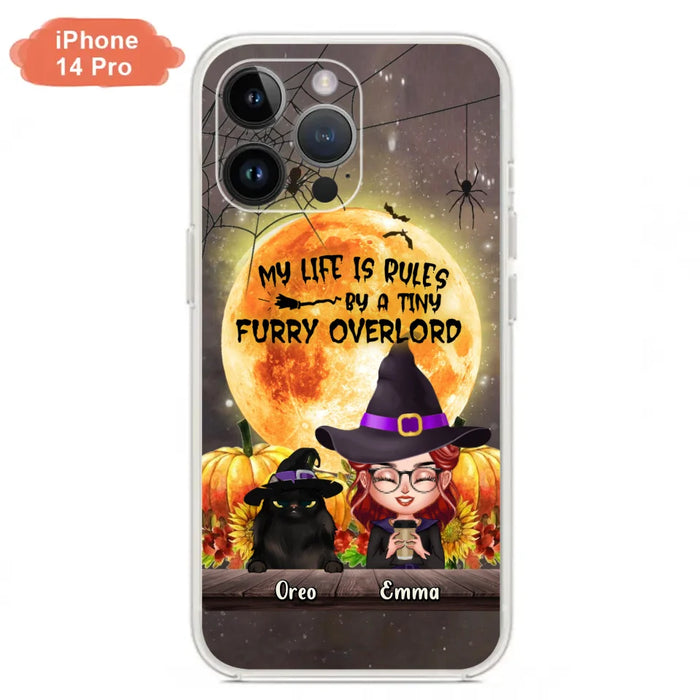 Custom Personalized Cat Witch Phone Case - Upto 5 Cats - Halloween Gift Idea For Cat Lovers - My Life Is Ruled By A Tiny Furry Overlord - Case For iPhone And Samsung