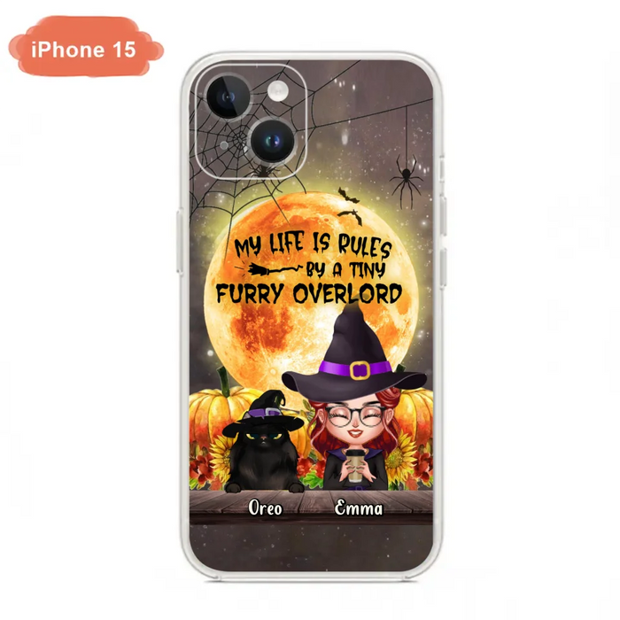 Custom Personalized Cat Witch Phone Case - Upto 5 Cats - Halloween Gift Idea For Cat Lovers - My Life Is Ruled By A Tiny Furry Overlord - Case For iPhone And Samsung