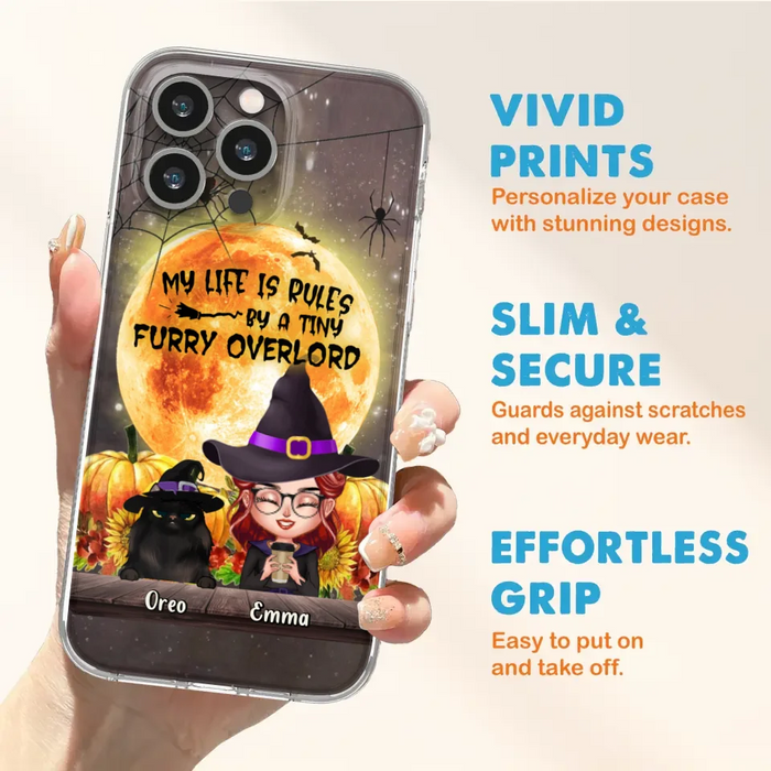 Custom Personalized Cat Witch Phone Case - Upto 5 Cats - Halloween Gift Idea For Cat Lovers - My Life Is Ruled By A Tiny Furry Overlord - Case For iPhone And Samsung