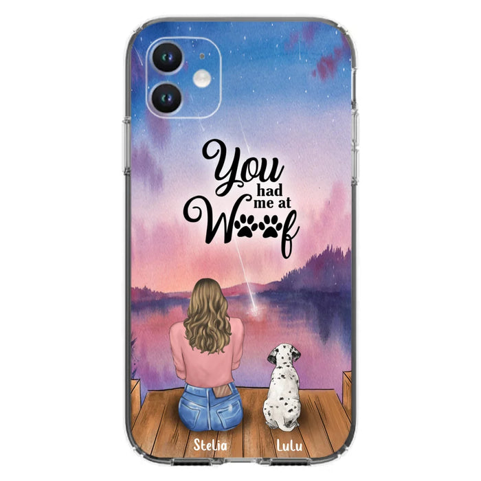 Custom Personalized Dog Mom Phone Case - Gifts For Dog Lovers With Upto 4 Dogs - You Had Me At Woof - Case For iPhone, Samsung And Xiaomi