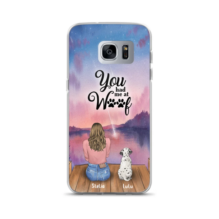 Custom Personalized Dog Mom Phone Case - Gifts For Dog Lovers With Upto 4 Dogs - You Had Me At Woof - Case For iPhone, Samsung And Xiaomi