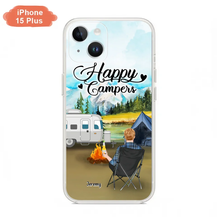 Personalized Camping Phone Case- Single Parent/ Couple With Upto 3 Dogs - Happy Campers - Phone Case For iPhone And Samsung