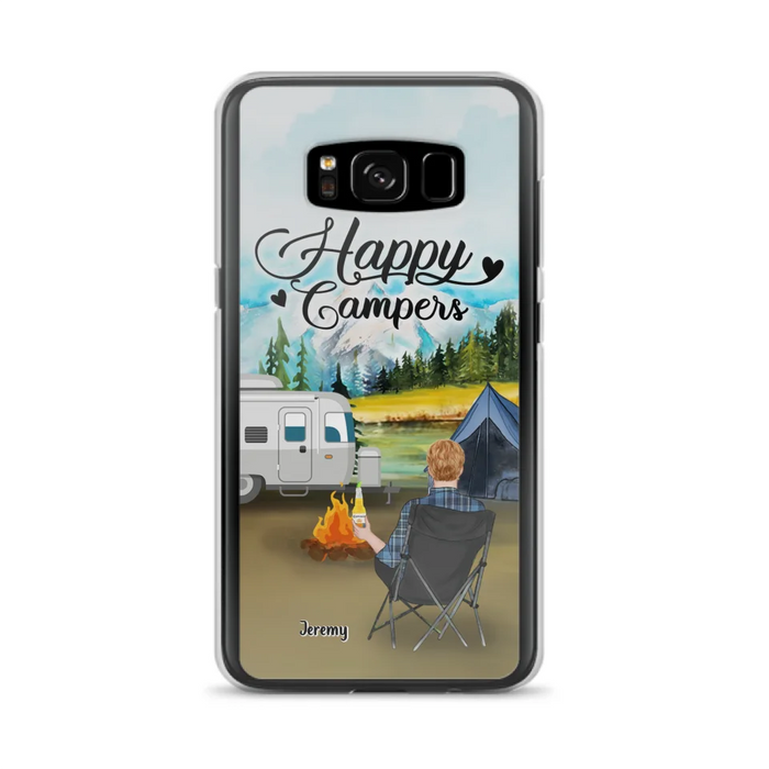 Personalized Camping Phone Case- Single Parent/ Couple With Upto 3 Dogs - Happy Campers - Phone Case For iPhone And Samsung