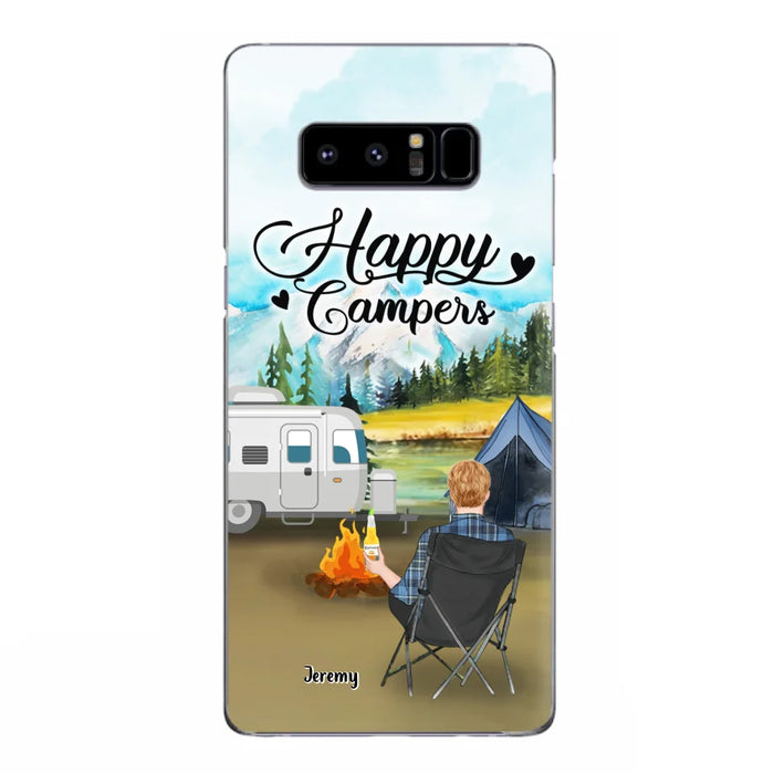 Personalized Camping Phone Case- Single Parent/ Couple With Upto 3 Dogs - Happy Campers - Phone Case For iPhone And Samsung