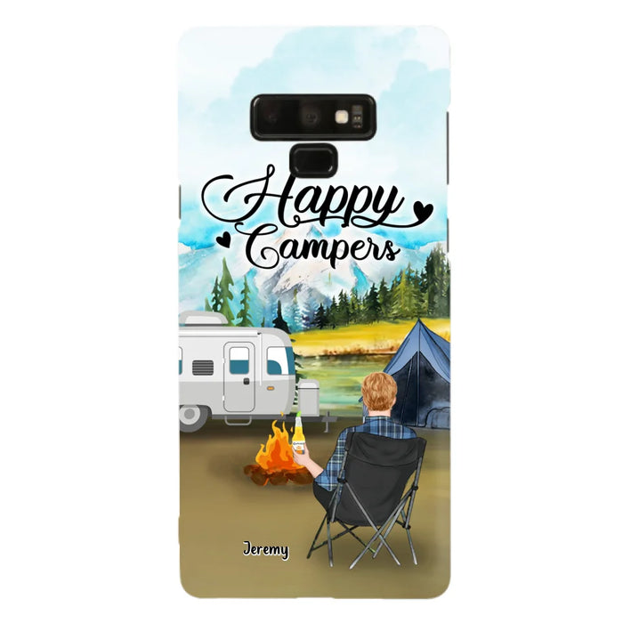 Personalized Camping Phone Case- Single Parent/ Couple With Upto 3 Dogs - Happy Campers - Phone Case For iPhone And Samsung