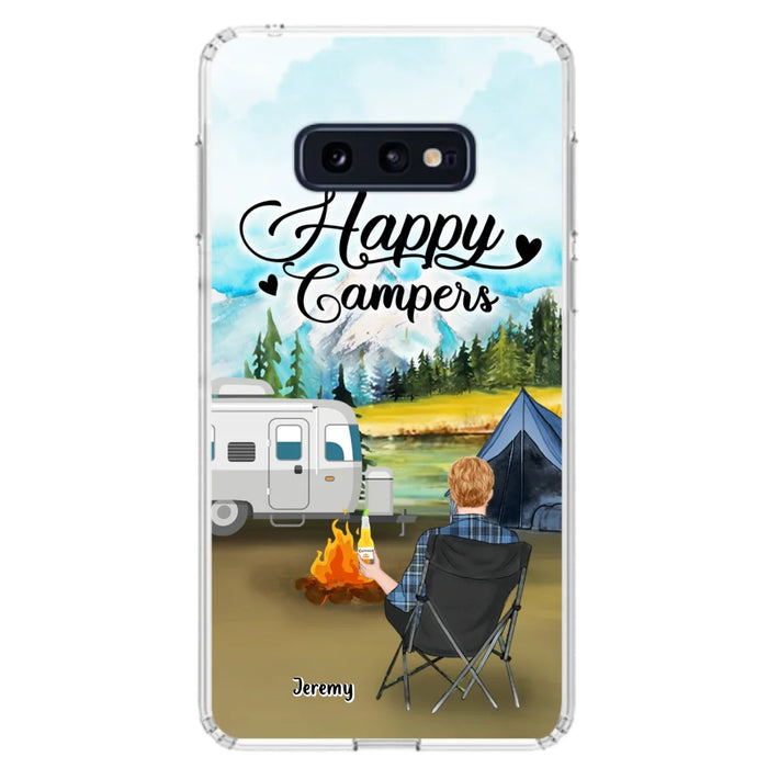 Personalized Camping Phone Case- Single Parent/ Couple With Upto 3 Dogs - Happy Campers - Phone Case For iPhone And Samsung