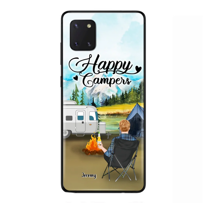 Personalized Camping Phone Case- Single Parent/ Couple With Upto 3 Dogs - Happy Campers - Phone Case For iPhone And Samsung