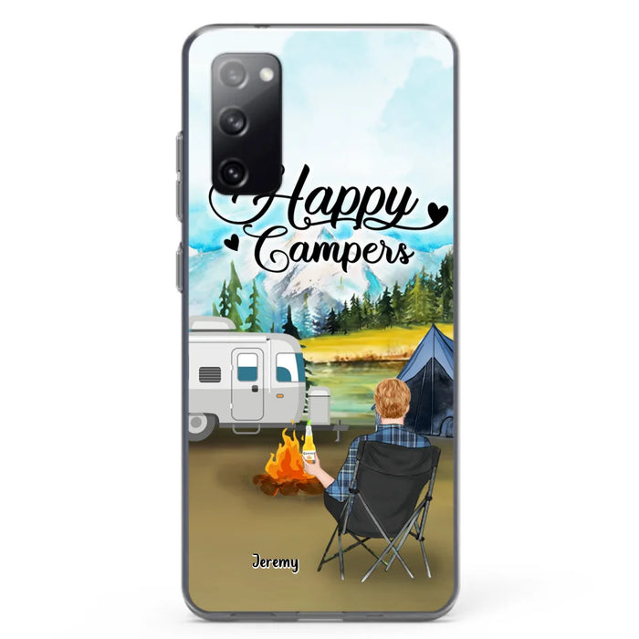 Personalized Camping Phone Case- Single Parent/ Couple With Upto 3 Dogs - Happy Campers - Phone Case For iPhone And Samsung