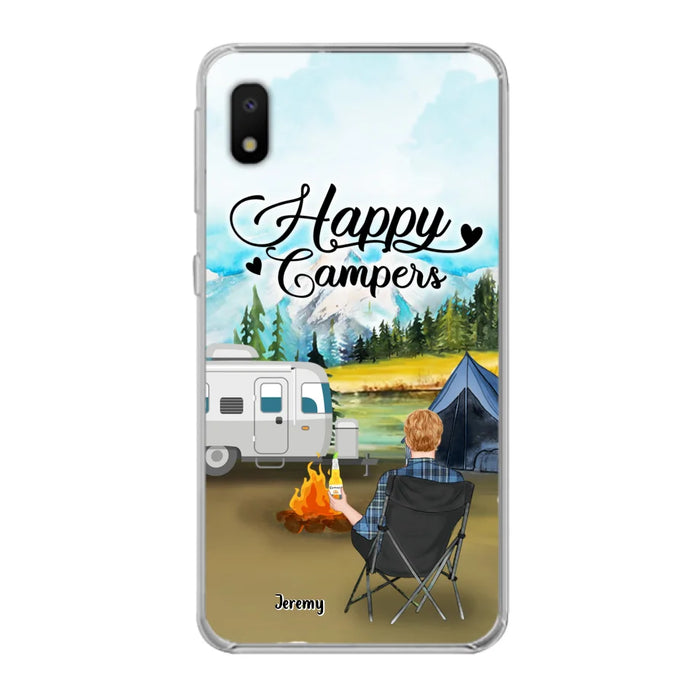 Personalized Camping Phone Case- Single Parent/ Couple With Upto 3 Dogs - Happy Campers - Phone Case For iPhone And Samsung