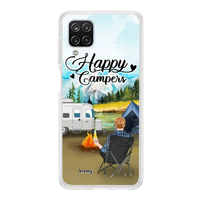 Personalized Camping Phone Case- Single Parent/ Couple With Upto 3 Dogs - Happy Campers - Phone Case For iPhone And Samsung