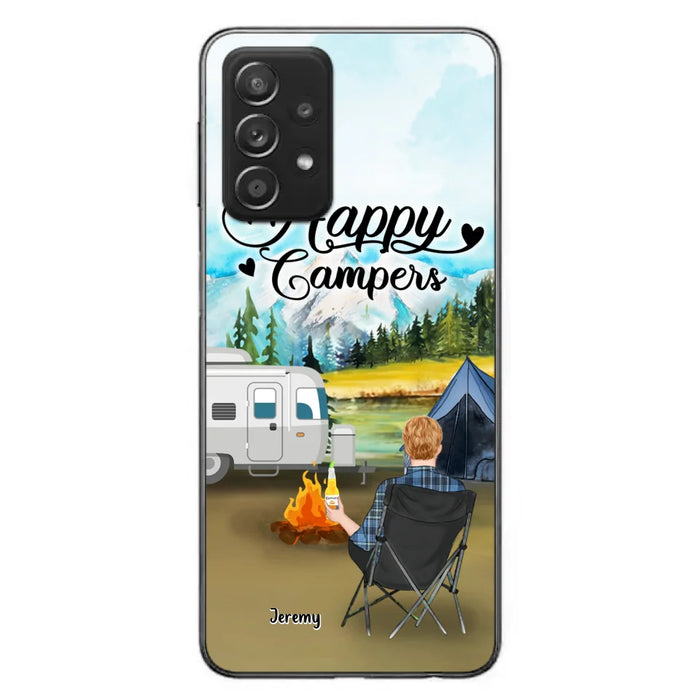 Personalized Camping Phone Case- Single Parent/ Couple With Upto 3 Dogs - Happy Campers - Phone Case For iPhone And Samsung