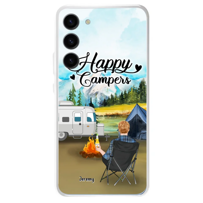 Personalized Camping Phone Case- Single Parent/ Couple With Upto 3 Dogs - Happy Campers - Phone Case For iPhone And Samsung