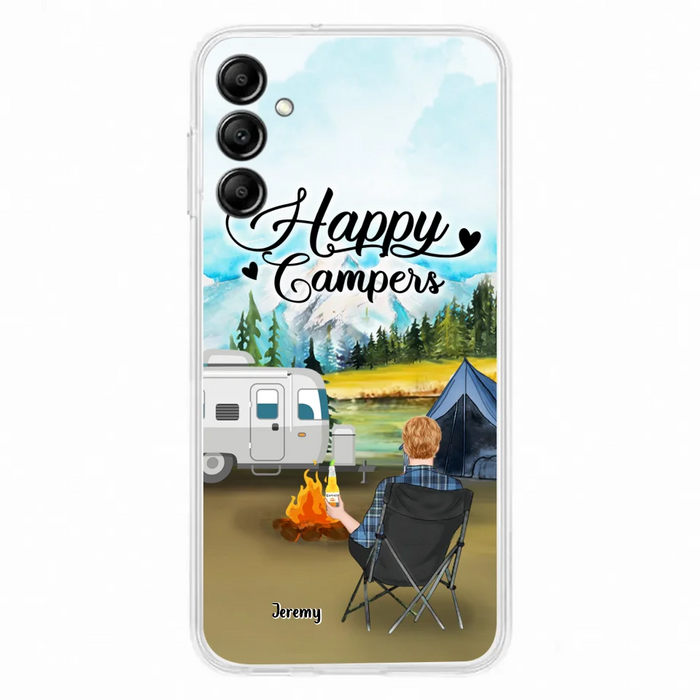 Personalized Camping Phone Case- Single Parent/ Couple With Upto 3 Dogs - Happy Campers - Phone Case For iPhone And Samsung