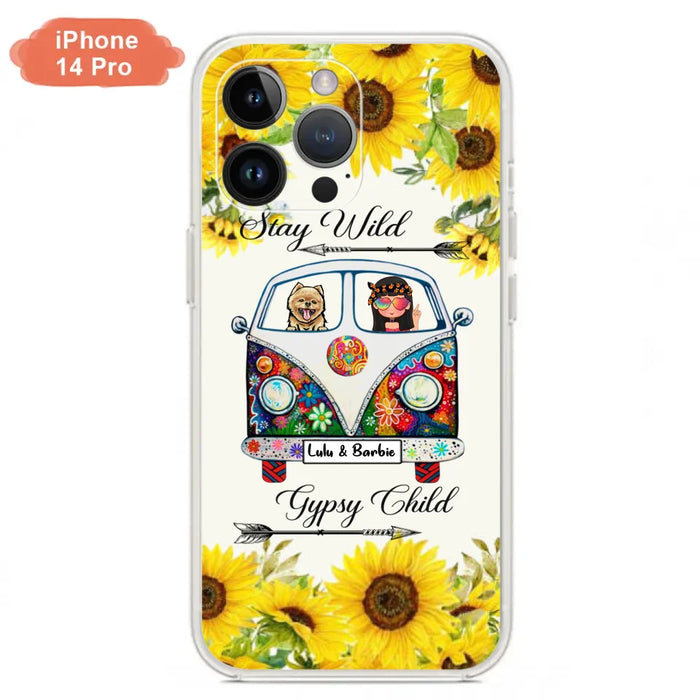 Custom Personalized Hippie Girl Phone Case - Girl with up to 3 Pets - Phone case for iPhone, Samsung and Xiaomi