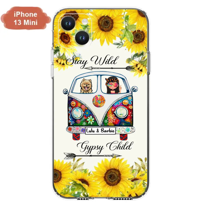 Custom Personalized Hippie Girl Phone Case - Girl with up to 3 Pets - Phone case for iPhone, Samsung and Xiaomi