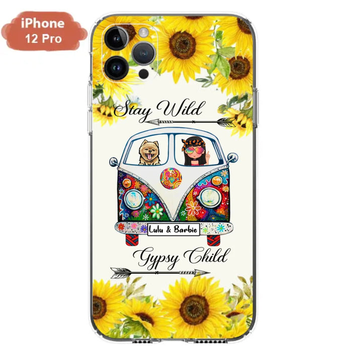 Custom Personalized Hippie Girl Phone Case - Girl with up to 3 Pets - Phone case for iPhone, Samsung and Xiaomi