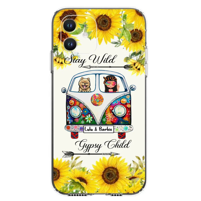 Custom Personalized Hippie Girl Phone Case - Girl with up to 3 Pets - Phone case for iPhone, Samsung and Xiaomi