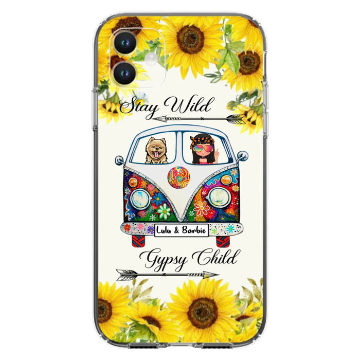 Custom Personalized Hippie Girl Phone Case - Girl with up to 3 Pets - Phone case for iPhone, Samsung and Xiaomi