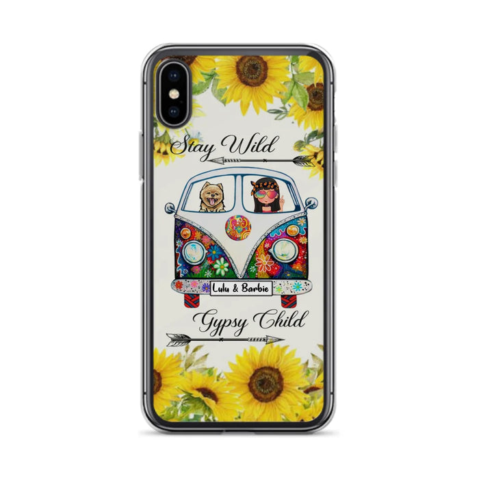 Custom Personalized Hippie Girl Phone Case - Girl with up to 3 Pets - Phone case for iPhone, Samsung and Xiaomi