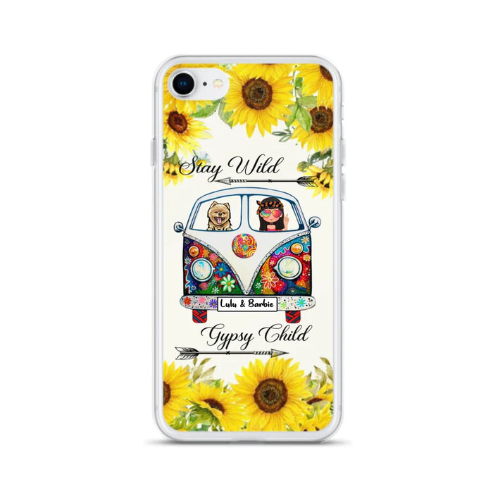 Custom Personalized Hippie Girl Phone Case - Girl with up to 3 Pets - Phone case for iPhone, Samsung and Xiaomi