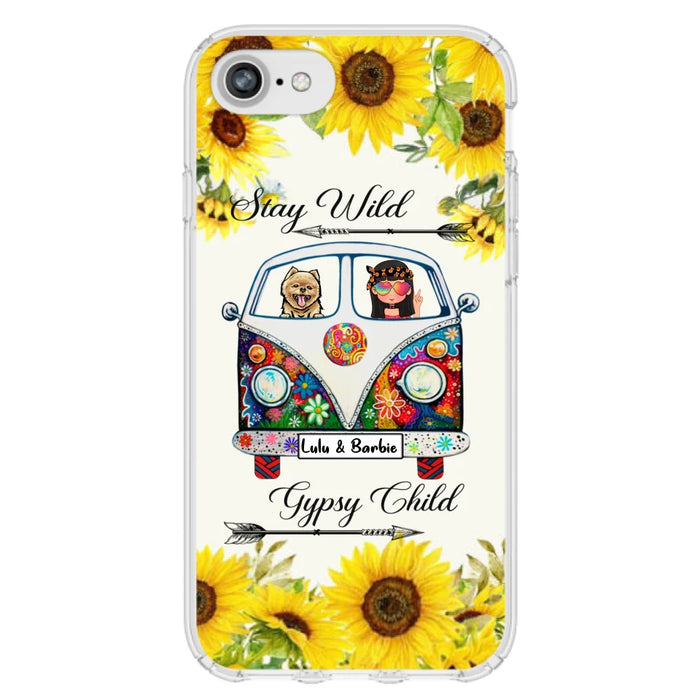 Custom Personalized Hippie Girl Phone Case - Girl with up to 3 Pets - Phone case for iPhone, Samsung and Xiaomi