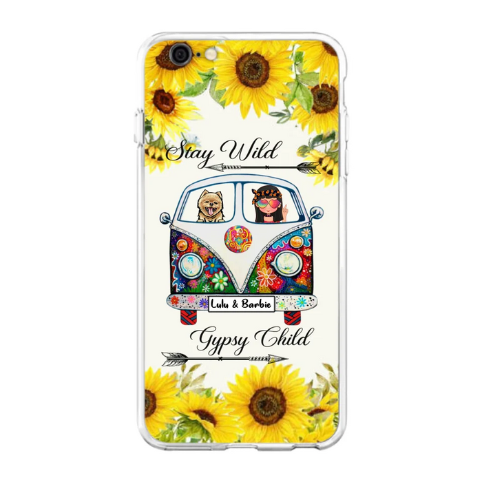 Custom Personalized Hippie Girl Phone Case - Girl with up to 3 Pets - Phone case for iPhone, Samsung and Xiaomi