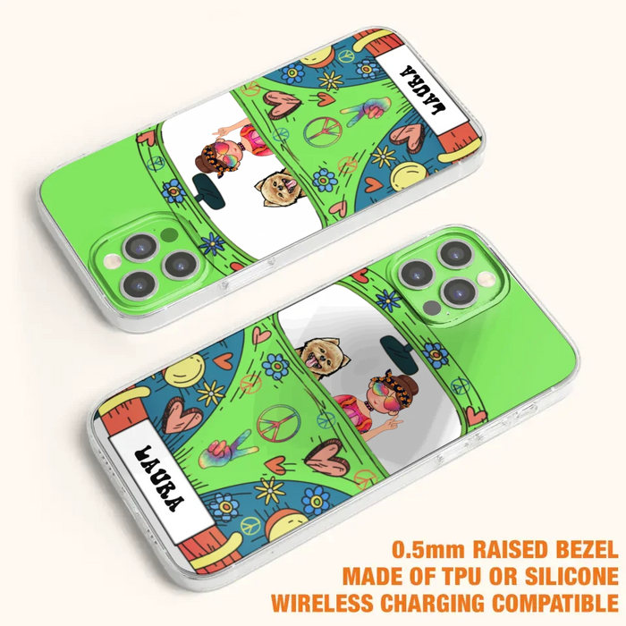 Custom Personalized Hippie Girl Phone Case - Girl with up to 3 Pets - Case for iPhone, Samsung and Xiaomi