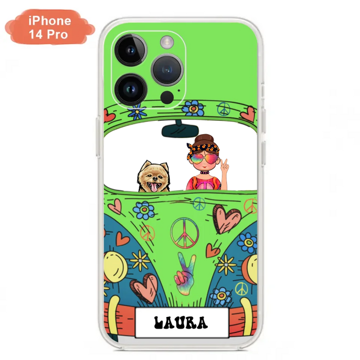 Custom Personalized Hippie Girl Phone Case - Girl with up to 3 Pets - Case for iPhone, Samsung and Xiaomi