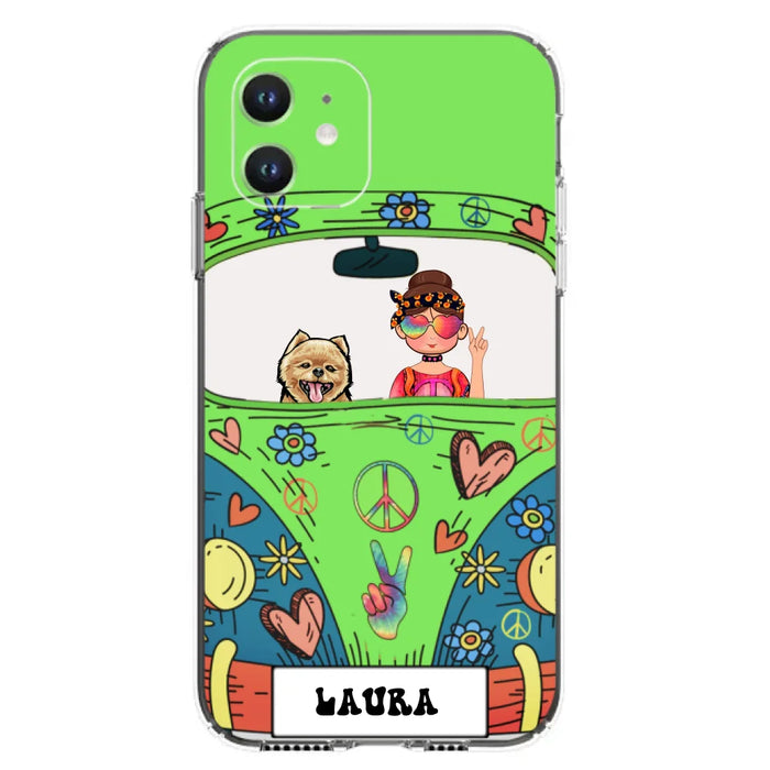 Custom Personalized Hippie Girl Phone Case - Girl with up to 3 Pets - Case for iPhone, Samsung and Xiaomi