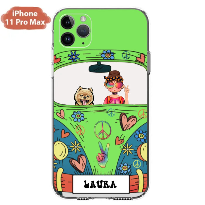 Custom Personalized Hippie Girl Phone Case - Girl with up to 3 Pets - Case for iPhone, Samsung and Xiaomi