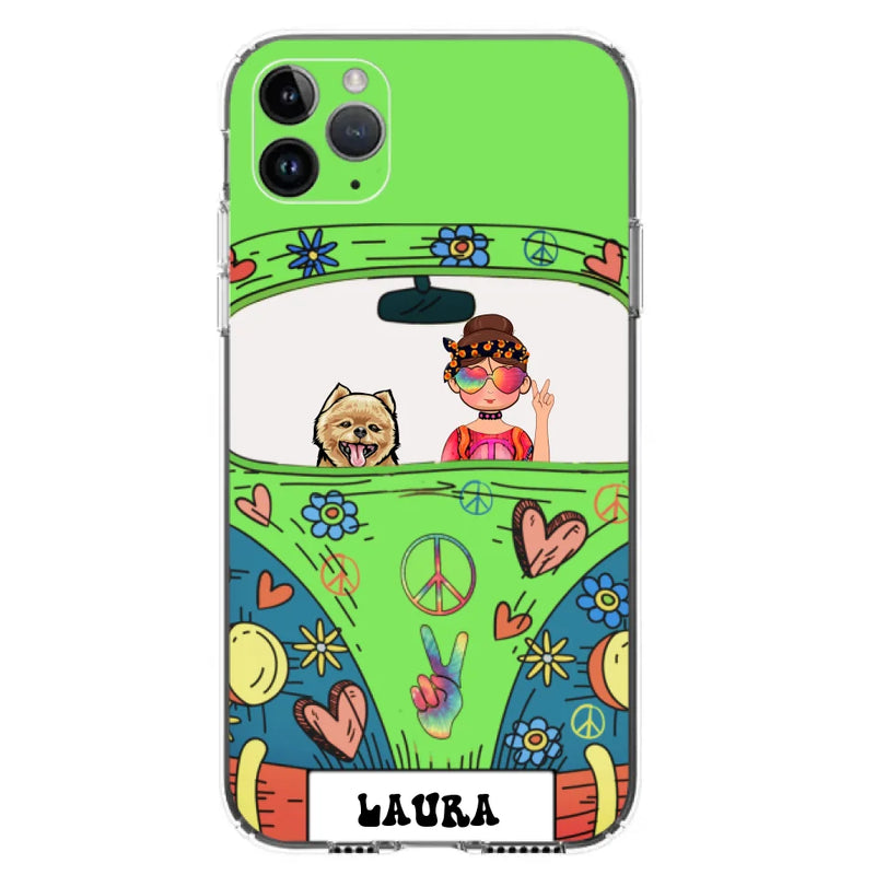 Personalized Hippie Girl Phone Case - Girl with up to 3 Pets - Case for iPhone, Samsung and Xiaomi
