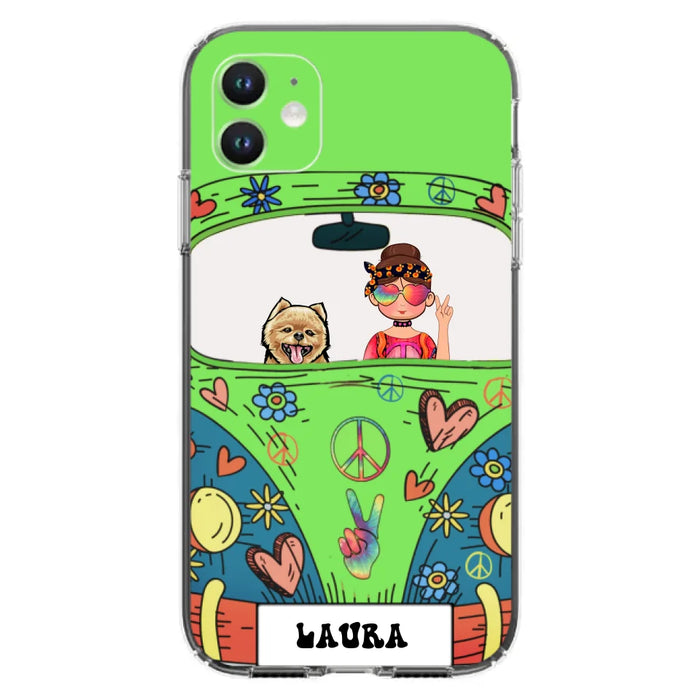 Custom Personalized Hippie Girl Phone Case - Girl with up to 3 Pets - Case for iPhone, Samsung and Xiaomi