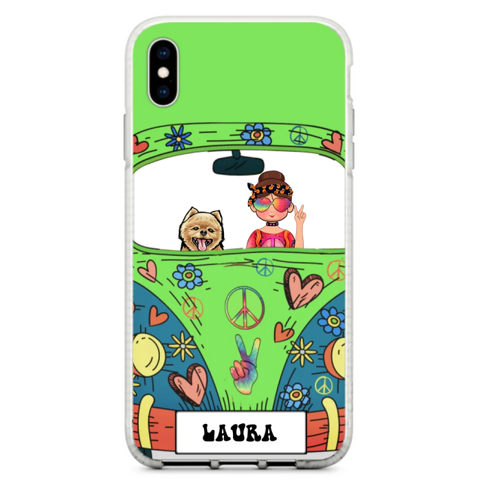 Custom Personalized Hippie Girl Phone Case - Girl with up to 3 Pets - Case for iPhone, Samsung and Xiaomi