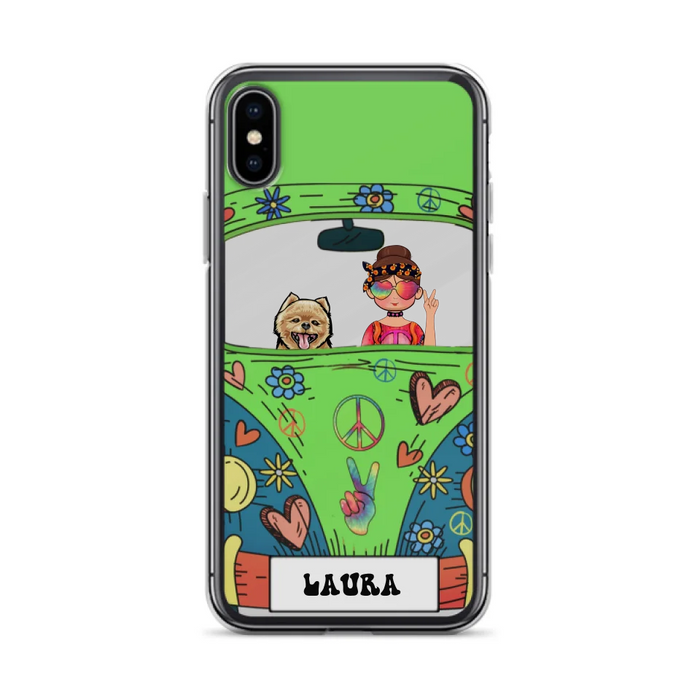 Custom Personalized Hippie Girl Phone Case - Girl with up to 3 Pets - Case for iPhone, Samsung and Xiaomi