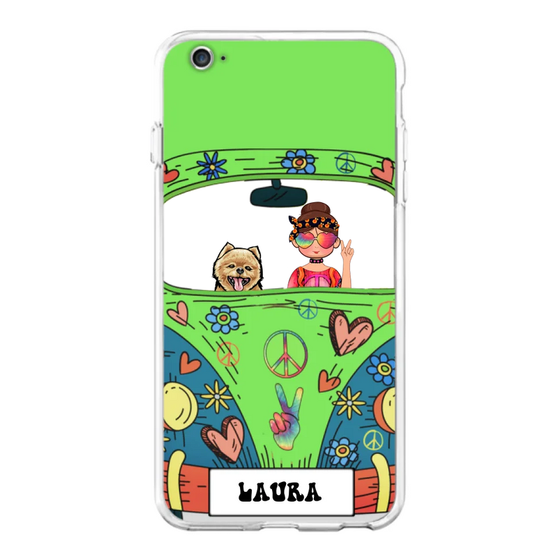 Personalized Hippie Girl Phone Case - Girl with up to 3 Pets - Case for iPhone, Samsung and Xiaomi