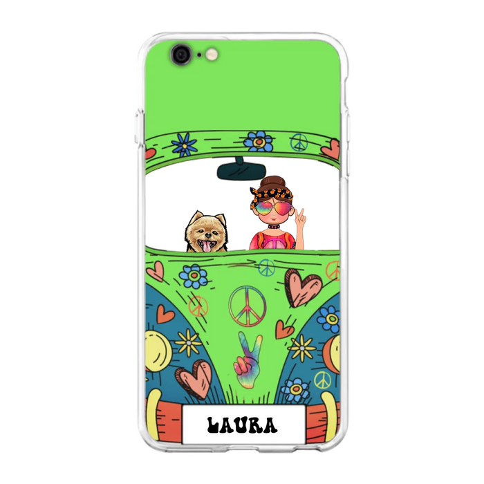 Custom Personalized Hippie Girl Phone Case - Girl with up to 3 Pets - Case for iPhone, Samsung and Xiaomi