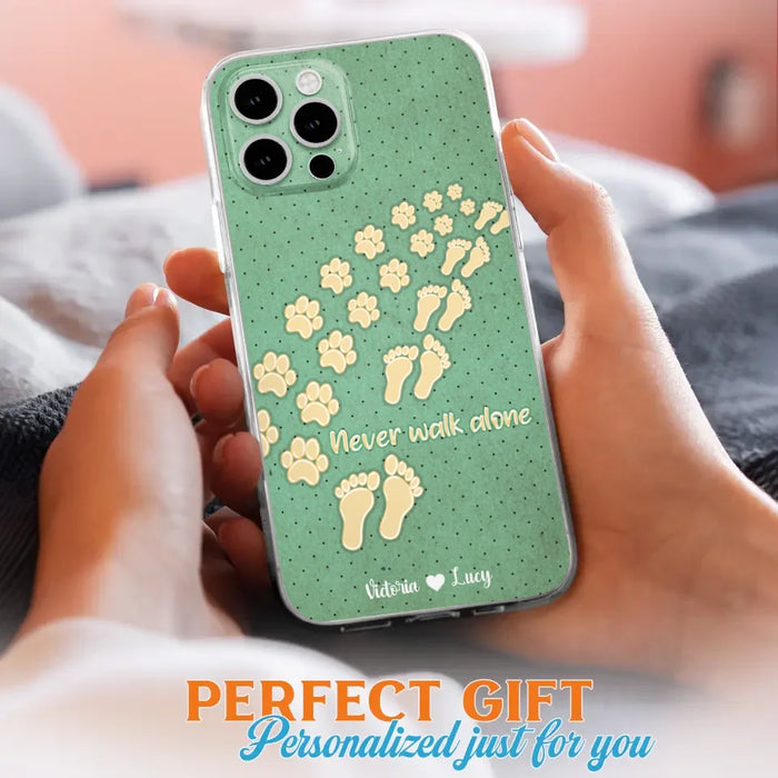 Custom Personalized Dogs's Paws Phone Case - Best Gift Idea For Dog Lovers With Upto 3 Dogs's Paws - Never Walk ALone - Case For iPhone, Samsung And Xiaomi