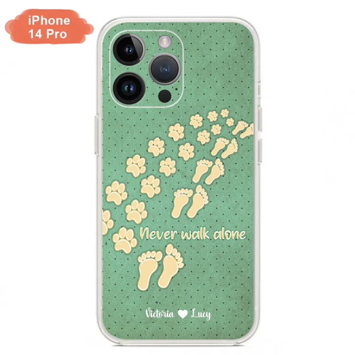 Custom Personalized Dogs's Paws Phone Case - Best Gift Idea For Dog Lovers With Upto 3 Dogs's Paws - Never Walk ALone - Case For iPhone, Samsung And Xiaomi