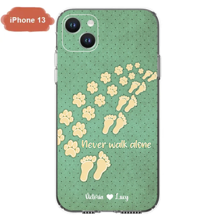 Custom Personalized Dogs's Paws Phone Case - Best Gift Idea For Dog Lovers With Upto 3 Dogs's Paws - Never Walk ALone - Case For iPhone, Samsung And Xiaomi