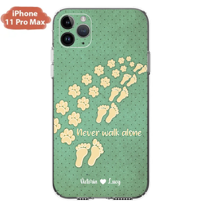 Custom Personalized Dogs's Paws Phone Case - Best Gift Idea For Dog Lovers With Upto 3 Dogs's Paws - Never Walk ALone - Case For iPhone, Samsung And Xiaomi