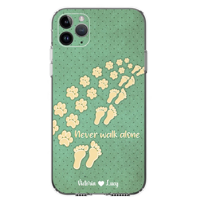 Custom Personalized Dogs's Paws Phone Case - Best Gift Idea For Dog Lovers With Upto 3 Dogs's Paws - Never Walk ALone - Case For iPhone, Samsung And Xiaomi