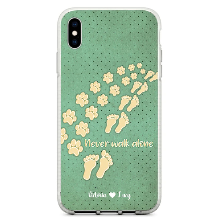 Custom Personalized Dogs's Paws Phone Case - Best Gift Idea For Dog Lovers With Upto 3 Dogs's Paws - Never Walk ALone - Case For iPhone, Samsung And Xiaomi